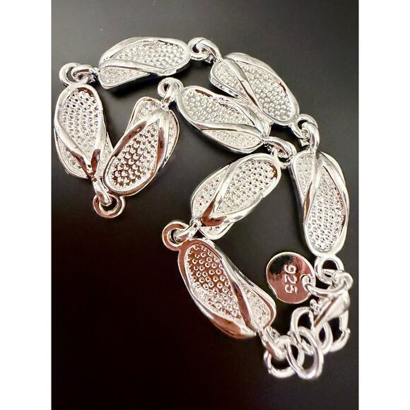 Sparkling 925 Sterling Silver Flip-Flop Link Bracelet Unique 20CM - Picture 5 of 5